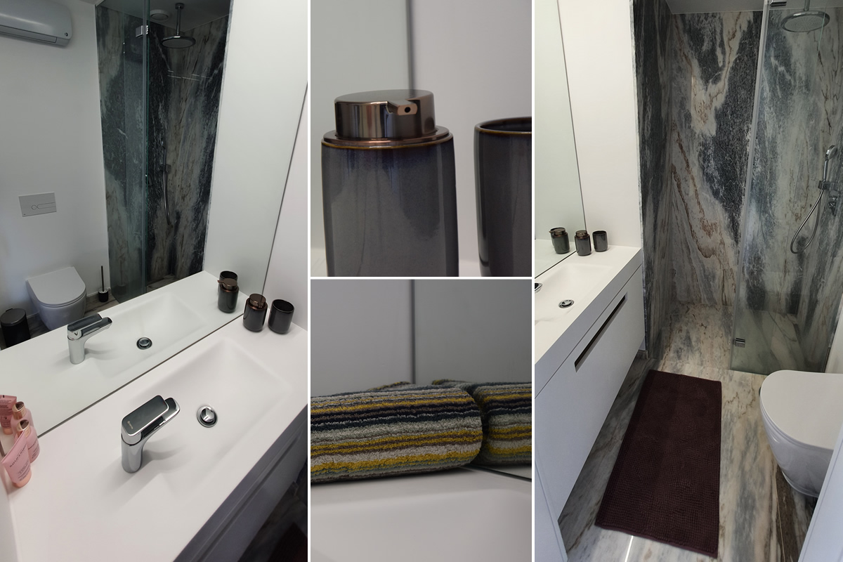 Ensuite bathroom with shower, toilet, sink and fast heating.